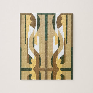 Vintage Art Deco Jazz Curve Pattern Autumn Colours Jigsaw Puzzle