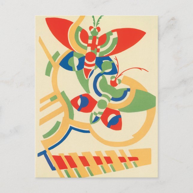 Vintage Art Deco Jazz Pochoir Garden Butterflies Postcard (Front)