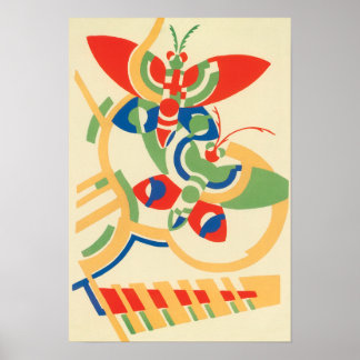 Vintage Art Deco Jazz Pochoir Garden Butterflies Poster