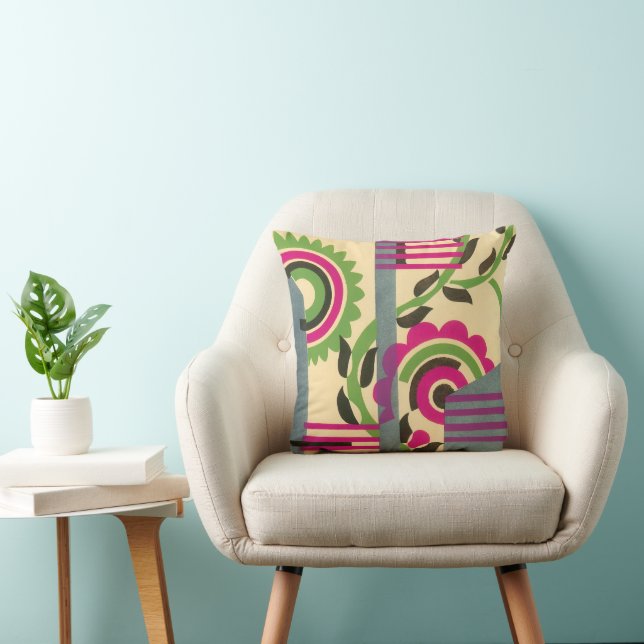 Vintage Art Deco Jazz Pochoir Geometric Pattern Cushion (Chair)