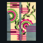 Vintage Art Deco Jazz Pochoir Geometric Pattern Poster<br><div class="desc">Vintage illustration art deco jazz pochoir wallpaper pattern by Serge Gladky from Nouvelles Compositions Decoratives, Paris, 1929. Pochoir is a stencil technique common in surrealism paintings. An elegant and chic cubism floral design featuring geometric shapes and colours. Pink flowers with green leaves from a spring garden on a yellow background....</div>