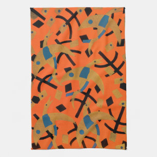 Vintage Art Deco Jazz Pochoir Golden Birds Animal Tea Towel