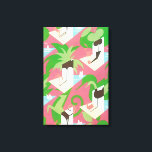 Vintage Art Deco Jazz Pochoir Palm Trees and Birds Canvas Print<br><div class="desc">Vintage illustration art deco jazz pochoir pattern by Jacques Camus from Dessins, 1929. Pochoir is a stencil technique common in surrealism paintings. A beautiful modern design featuring exotic birds, dogs, tropical plants, palm trees and flamingos in bright spring colours of green, pink sea blue and white. Boats are in the...</div>