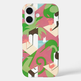 Vintage Art Deco Jazz Pochoir Palm Trees and Birds iPhone 16 Case