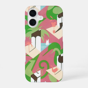 Vintage Art Deco Jazz Pochoir Palm Trees and Birds iPhone 16 Case