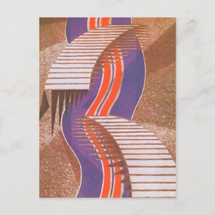 Vintage Art Deco Jazz Pochoir Stair Step Pattern Postcard