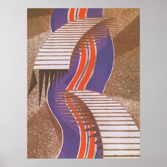 Vintage Art Deco Jazz Pochoir Stair Step Pattern Poster (Front)