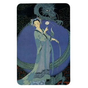 Vintage Art Deco Lady and Dragon Magnet