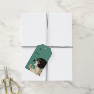 Vintage Art Deco Lady Butterfly Pretty Flowers Gift Tags