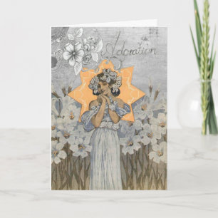 Vintage Art Deco Lady Floral Greeting Card