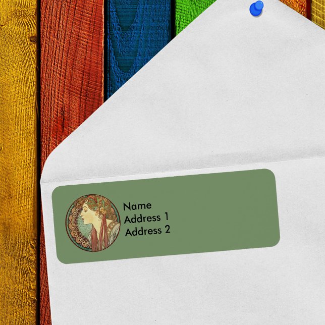 Vintage Art Deco Lady Green Mosaic Tiles Leaves (Vintage Art Deco lady in green mosaic circle on green return address labels.)