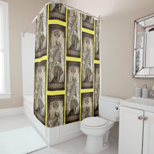 Vintage Art Deco Lady Shower Curtain (In Situ)
