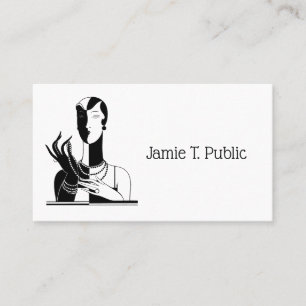 Vintage Art Deco Lady With Pearls Black Transp Business Card