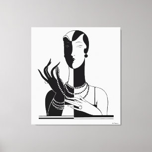 Vintage Art Deco Lady With Pearls Black Transp Canvas Print