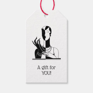 Vintage Art Deco Lady With Pearls Black Transp Gift Tags