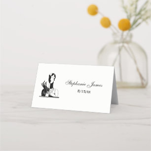 Vintage Art Deco Lady With Pearls Black Transp Place Card