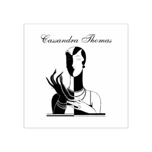 Vintage Art Deco Lady With Pearls Black Transp Rubber Stamp