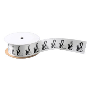 Vintage Art Deco Lady With Pearls Black Transp Satin Ribbon