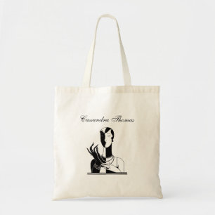 Vintage Art Deco Lady With Pearls Black Transp Tote Bag