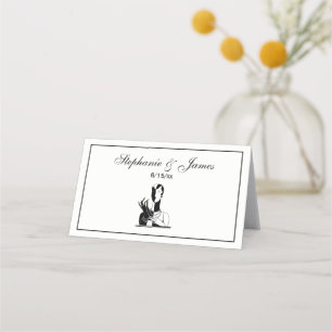 Vintage Art Deco Lady With Pearls Blk White Place Card