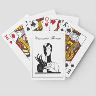Vintage Art Deco Lady With Pearls Blk White Playing Cards