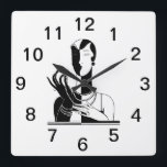Vintage Art Deco Lady With Pearls Blk White Square Wall Clock<br><div class="desc">Vintage Art Deco Lady With Pearls - Vintage Advertising Art - Black & White Image Customisable invitations and accessories with a stylised vintage art deco advertising art image of a fashionable 1920s - 1930s woman wearing pearls. You can easily customise these products by adding text fields, removing existing text fields,...</div>