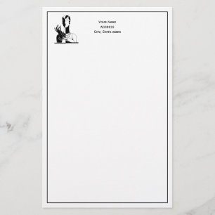 Vintage Art Deco Lady With Pearls Blk White Stationery