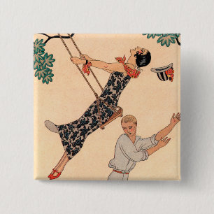 Vintage Art Deco Love, The Swing by George Barbier 15 Cm Square Badge
