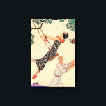 Vintage Art Deco Love, The Swing by George Barbier Canvas Print<br><div class="desc">Vintage illustration love and romance art deco image with a couple flirting, playing and carefree in the park during the spring season. The woman is swinging on a swing from a tree, her hat is falling off and she is wearing a beautiful floral dress with blooming flowers. The man is...</div>