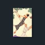 Vintage Art Deco Love, The Swing by George Barbier Canvas Print<br><div class="desc">Vintage illustration love and romance art deco image with a couple flirting, playing and carefree in the park during the spring season. The woman is swinging on a swing from a tree, her hat is falling off and she is wearing a beautiful floral dress with blooming flowers. The man is...</div>