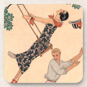 Vintage Art Deco Love, The Swing by George Barbier Coaster