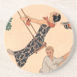 Vintage Art Deco Love, The Swing by George Barbier Coaster