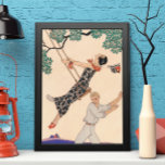Vintage Art Deco Love, The Swing by George Barbier Poster<br><div class="desc">Vintage illustration love and romance art deco image with a couple flirting, playing and carefree in the park during the spring season. The woman is swinging on a swing from a tree, her hat is falling off and she is wearing a beautiful floral dress with blooming flowers. The man is...</div>