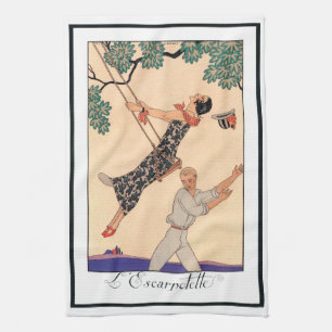 Vintage Art Deco Love, The Swing by George Barbier Tea Towel