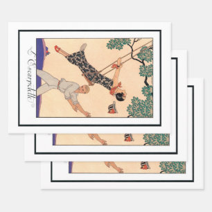 Vintage Art Deco Love, The Swing by George Barbier Wrapping Paper Sheet