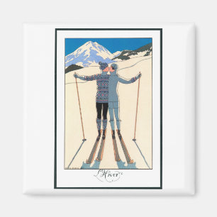 Vintage Art Deco, Lovers in Snow by George Barbier Magnet