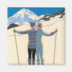 Vintage Art Deco, Lovers in Snow by George Barbier Magnet