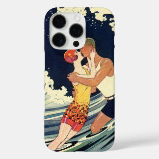 Vintage Art Deco Lovers Kiss in the Waves at Beach iPhone 16 Pro Case