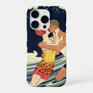 Vintage Art Deco Lovers Kiss in the Waves at Beach iPhone 16 Pro Case