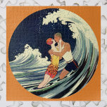 Vintage Art Deco Lovers Kiss in the Waves at Beach Jigsaw Puzzle<br><div class="desc">Vintage illustration art deco love and romance image with a young couple hugging and kissing under the surf,  an ocean wave at the beach. Artist: George Barbier,  c. 1921.</div>