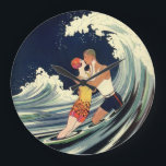 Vintage Art Deco Lovers Kiss in the Waves at Beach Large Clock<br><div class="desc">Vintage illustration art deco love and romance image with a young couple hugging and kissing under the surf,  an ocean wave at the beach. Artist: George Barbier,  c. 1921.</div>