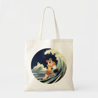Vintage Art Deco Lovers Kiss in the Waves at Beach Tote Bag