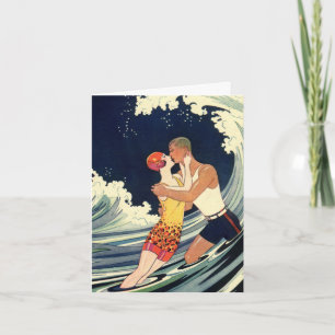 Vintage Art Deco, Lovers Kiss Wedding Thank You Card