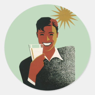 Vintage Art Deco Man, Cold Drinks in the Summer Classic Round Sticker