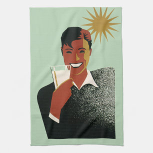 Vintage Art Deco Man, Cold Drinks in the Summer Tea Towel