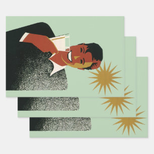 Vintage Art Deco Man, Cold Drinks in the Summer Wrapping Paper Sheet
