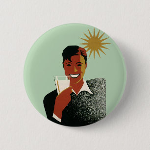 Vintage Art Deco, Man with Cocktail in the Sun 6 Cm Round Badge