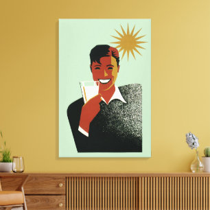 Vintage Art Deco, Man with Cocktail in the Sun Canvas Print