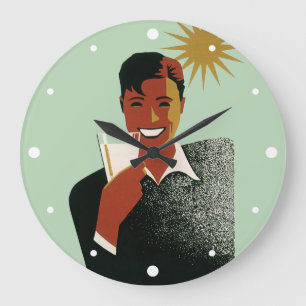 Vintage Art Deco, Man with Cocktail in the Sun Large Clock