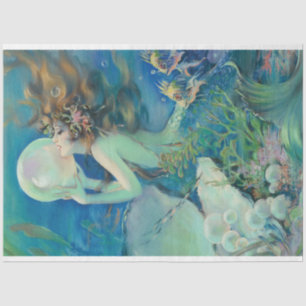Vintage Art Deco Mermaid Holding Pearl Decoupage Tissue Paper